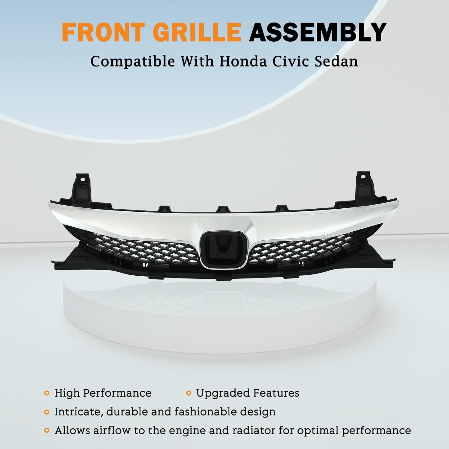 Front Bumper Grille Grill Gloss Compatible With 2009-2011 Honda Civic Sedan Blac