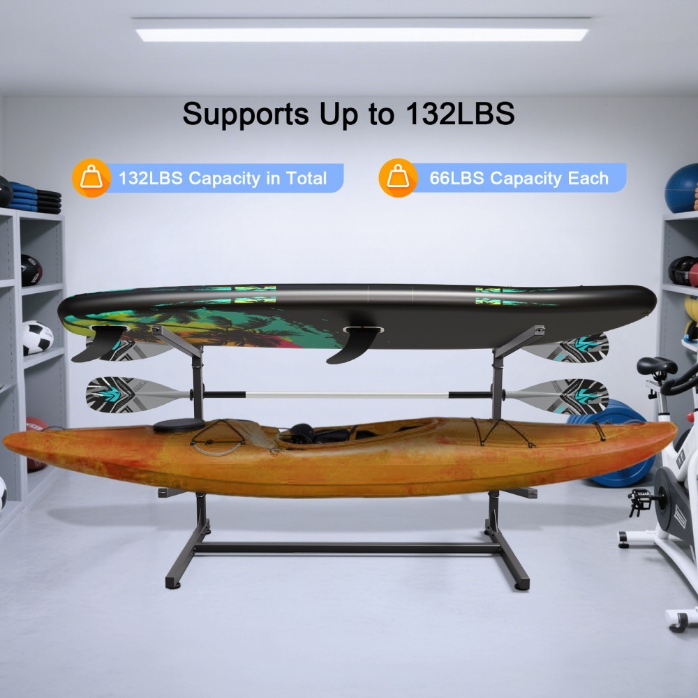 Kayak Storage Rack, Indoor & Outdoor Freestanding Adjustable for 2Kayak Canoe
