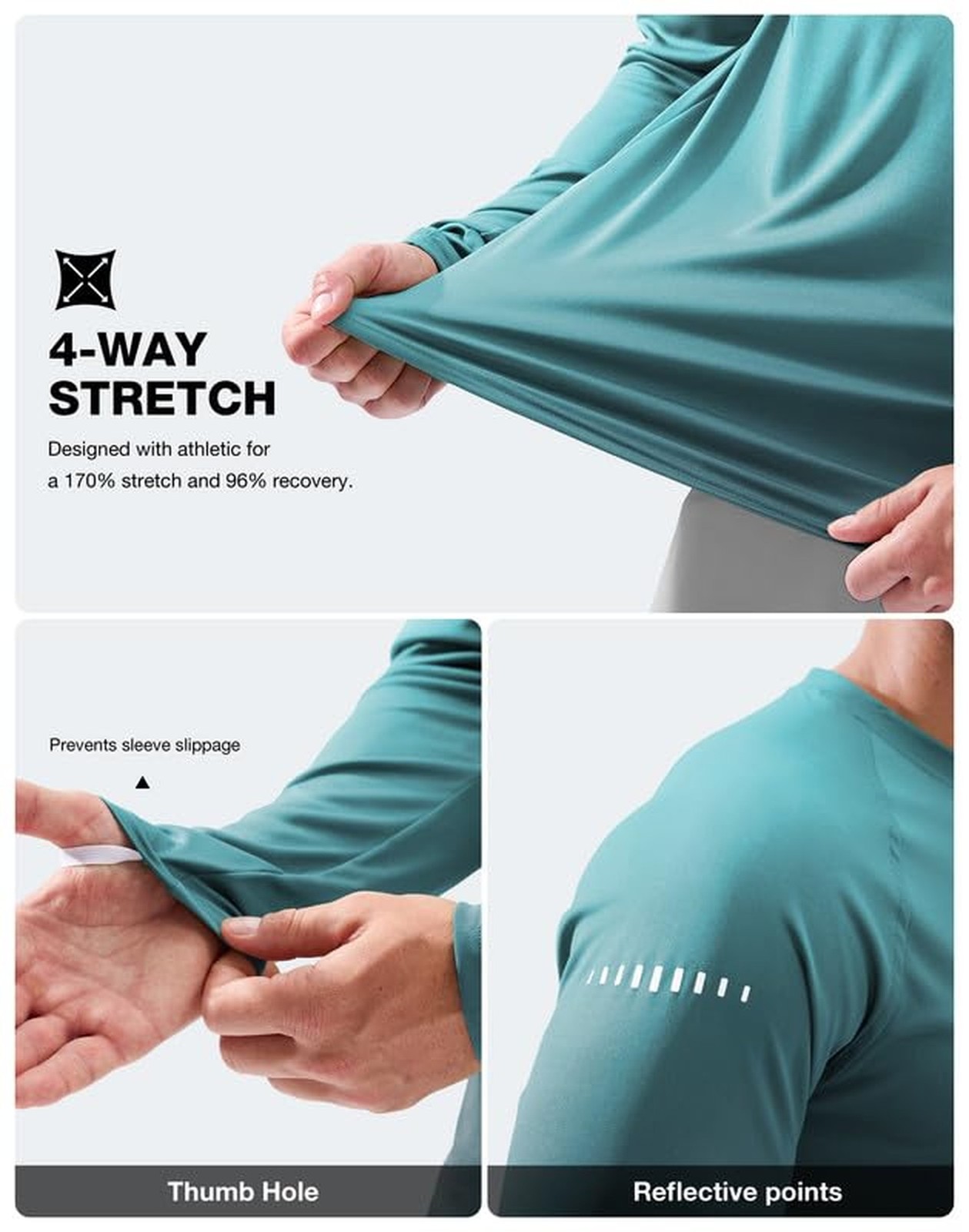 Men’s Sun Protection Long Sleeve Shirts UPF 50+ Gradient Green Grey X-Large