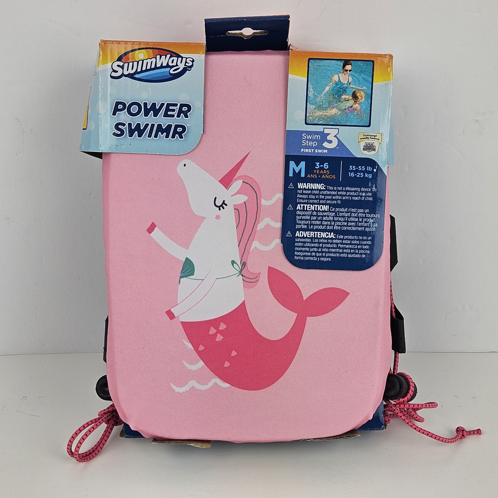 SwimWays Power Swimr Training Aid Swim Step 3 Medium 3-6 years 35-55 LB Pink New