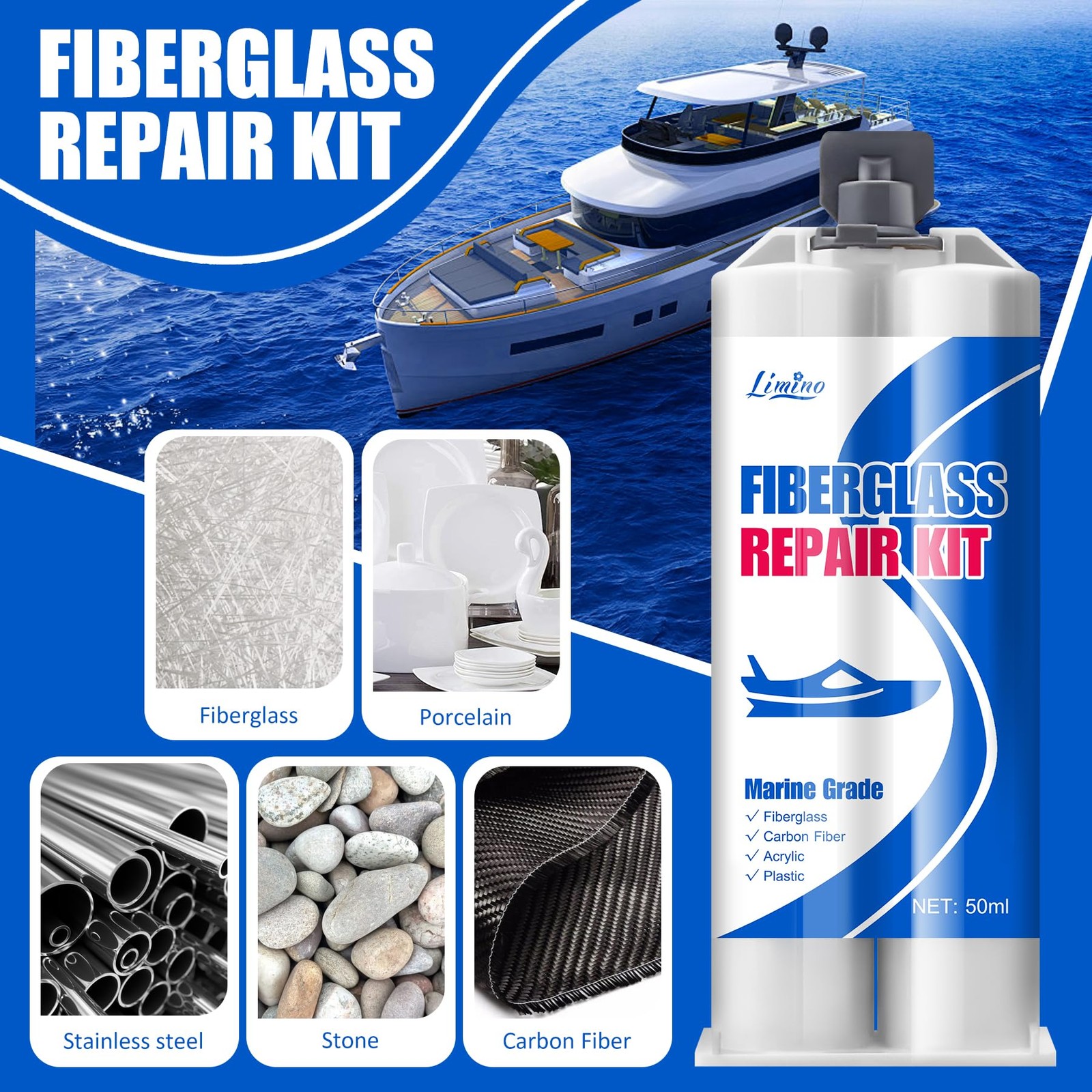Limino Marine Fiberglass Repair Kit – 100ml Resin Transparent