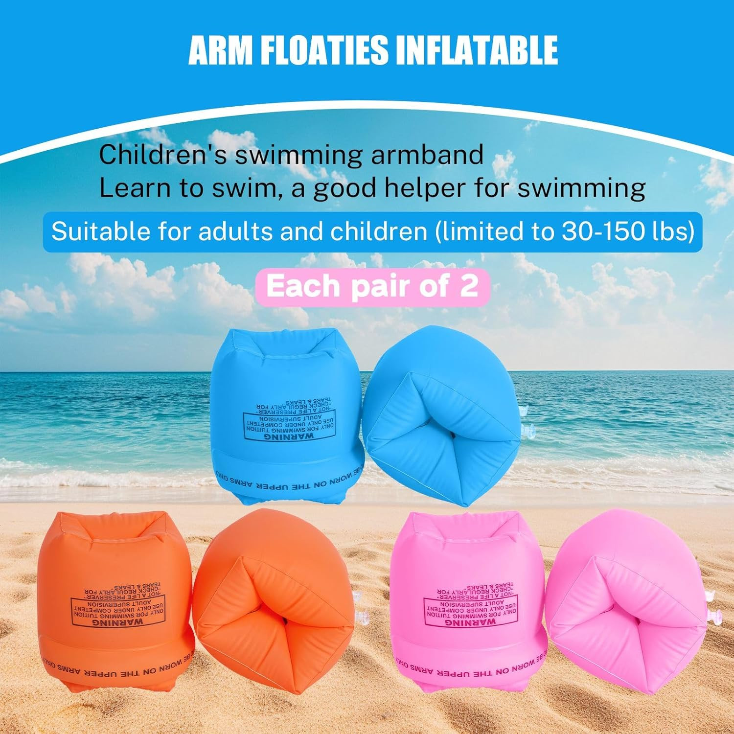 Inflatable Arm Floaties – Water Wings Swim Arm Bands Floatation Floaties, PVC Po