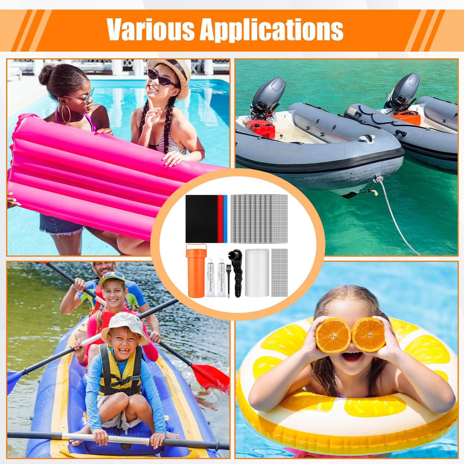 Inflatable Boat Repair Kit Include 3 x PVC Patch, 10 x Reinforcing Mesh Cord,…