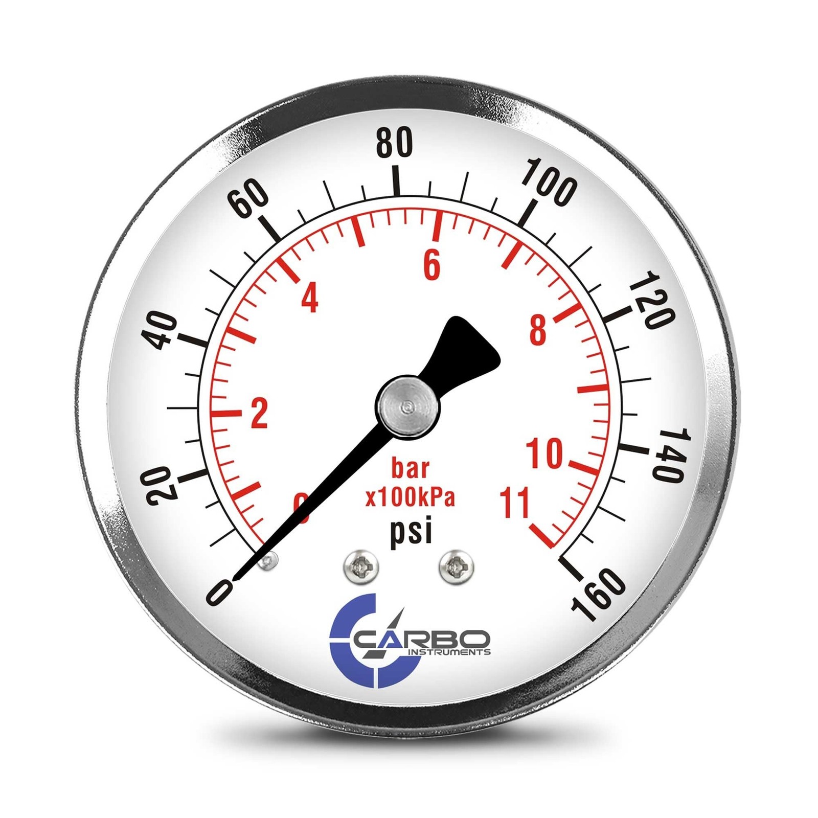 2-1/2″ Pressure Gauge, Chrome Plated Steel Case, Dry, 0-160 psi/kPa, Back Mou…