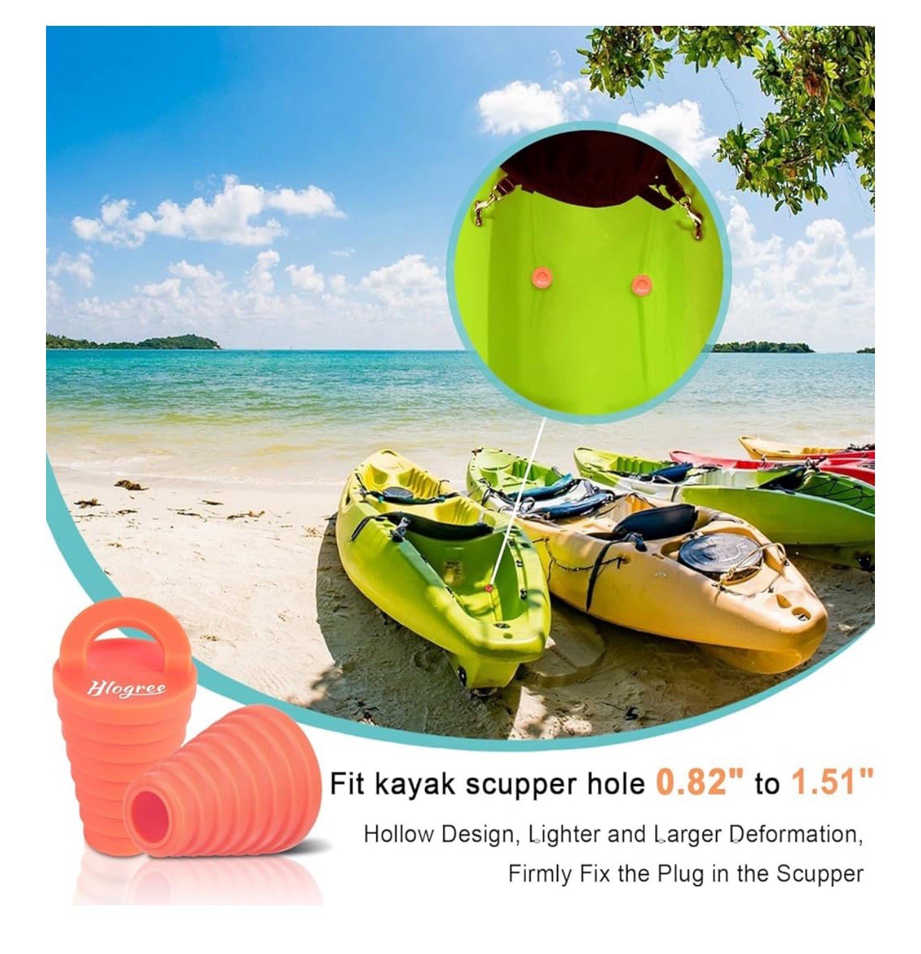 Hlogree 14 PCS Kayak Orange Silicone Scupper Plug Fits 0.82″ to 1.51″‘ Holes