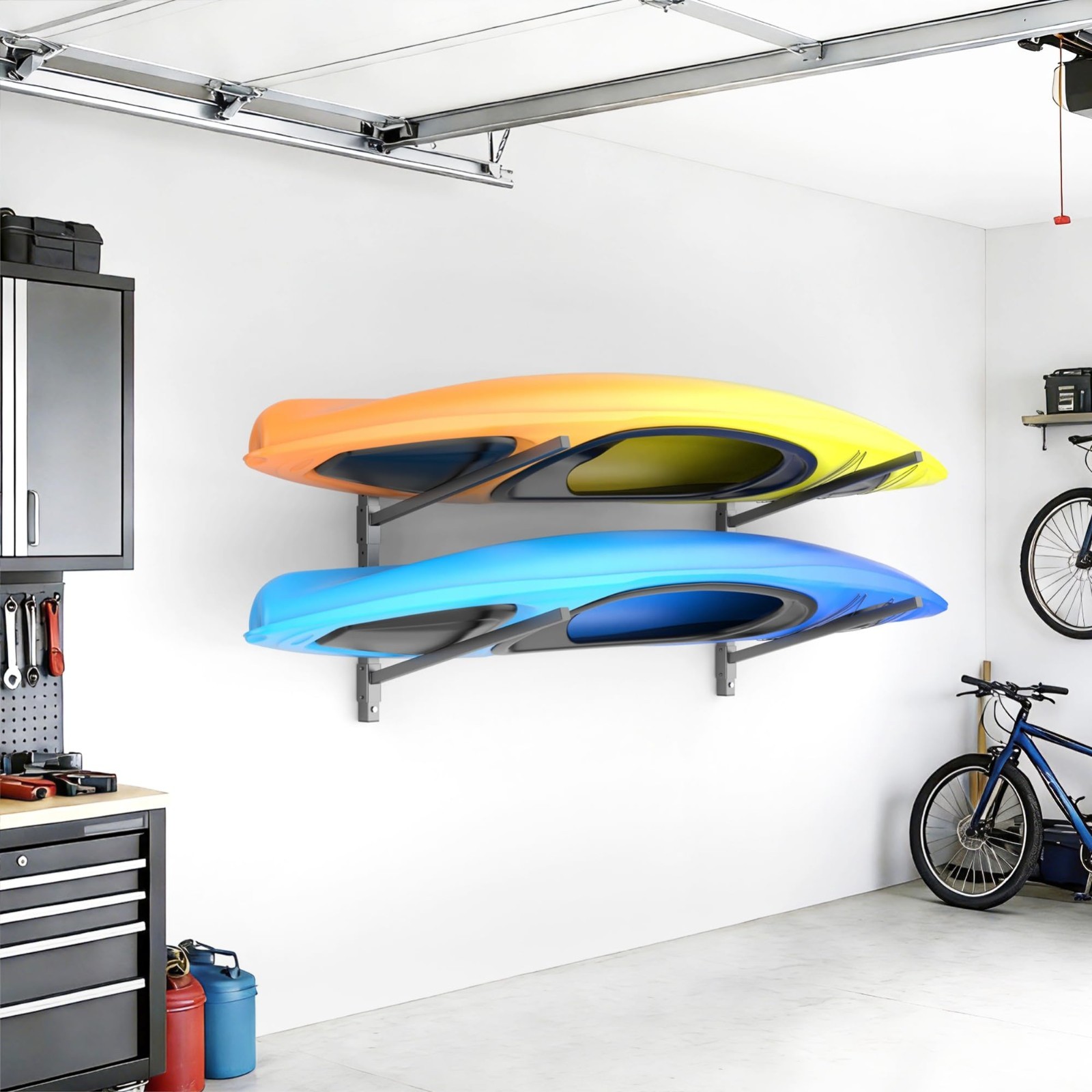 Heavy-Duty Wall Mount Kayak Storage Rack for Garage – 2-Tier Hanger for Kayaks,