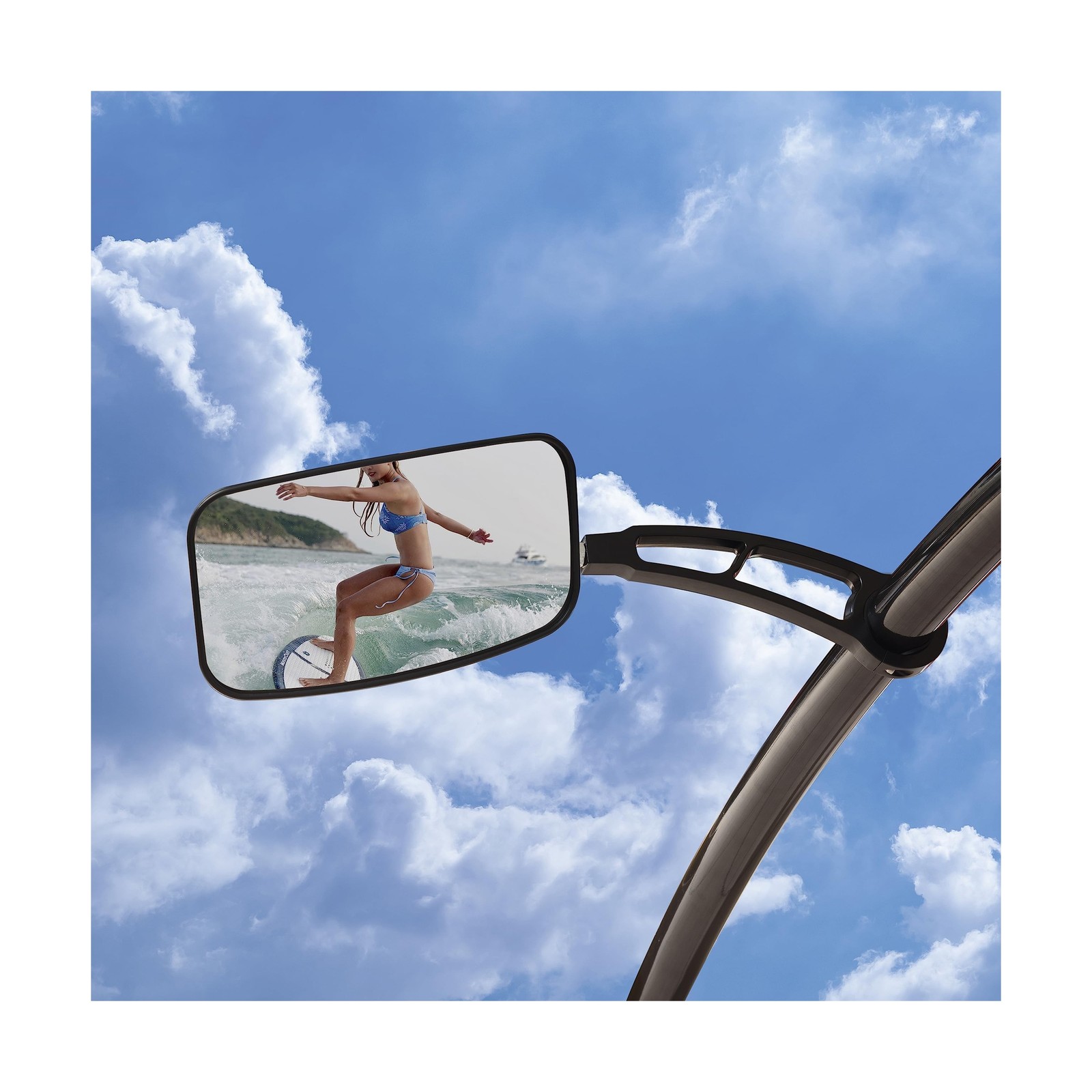 Wakeboard Tower Mirror Black, 7×13″ Convex Boat Rear View Mirror, All-Black S…