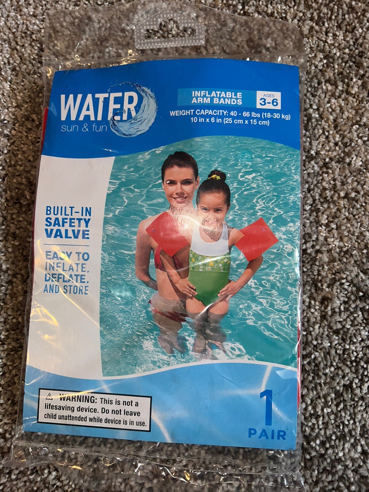 Water Sun & Fun Inflatable Arm Bands Red Ages 3-6 NEW