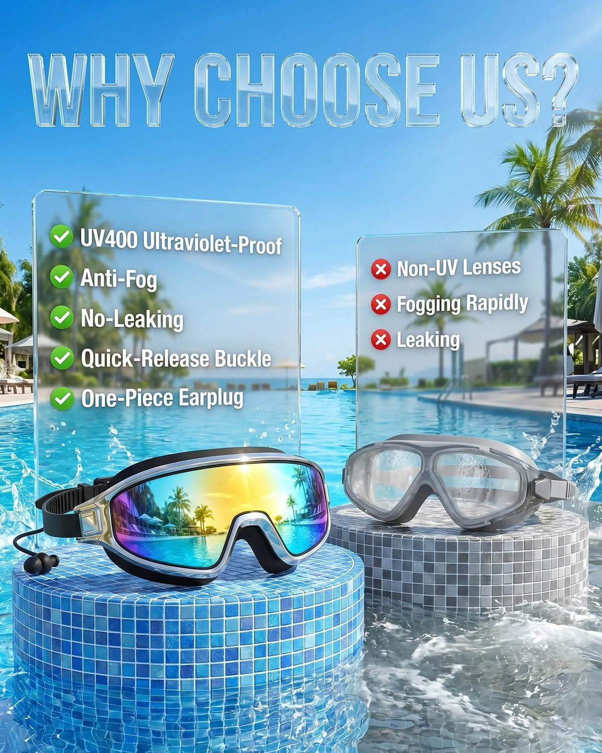 2026 New Swim Goggles, Wide View Swimming Goggle for Adult, anti Fog & UV Leak P