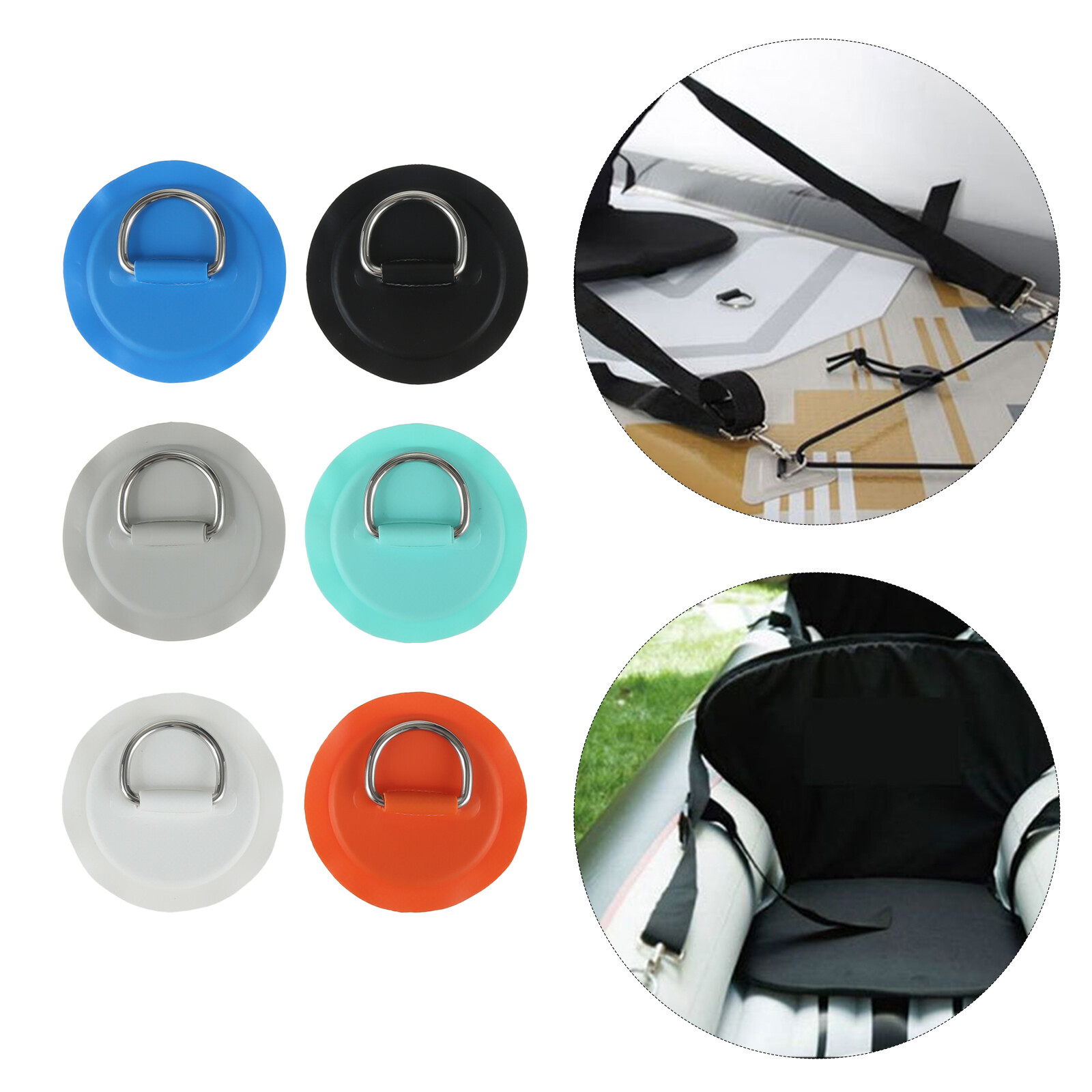 6pcs Useful Boat Surfboard Kayak Dinghy D Ring Patch & 6 Hooks Deck Rigging Kit