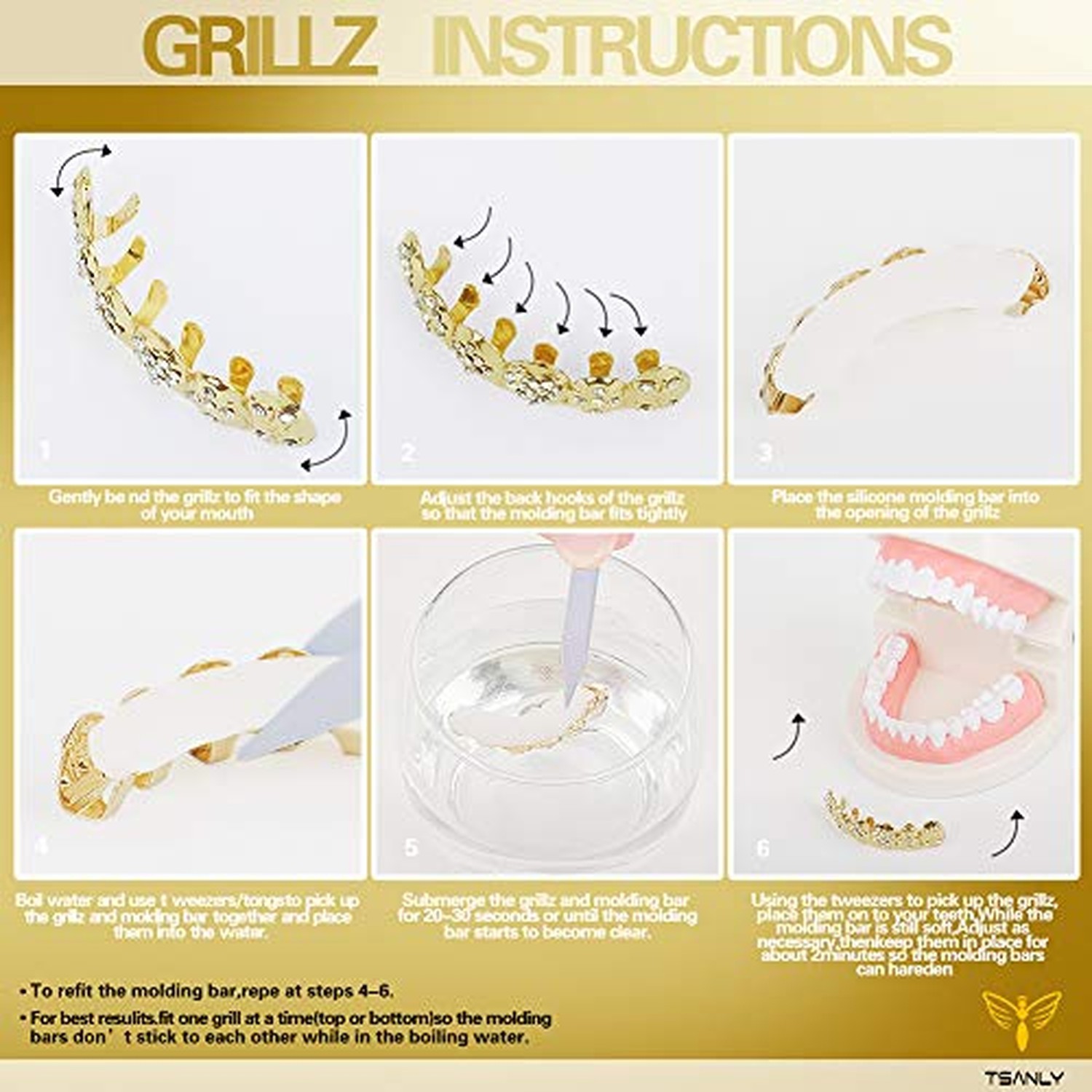 24K Gold Plated Grillz Bottom Vampire Fangs Grill Hip Hop Teeth Caps + Extra …
