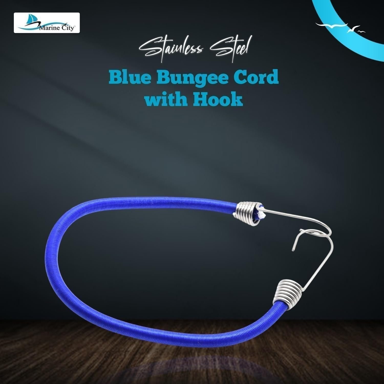 MARINE CITY 32″ Blue Bungee Cord w/ Stainless Steel Hook Boat Marine (Pack of 4)