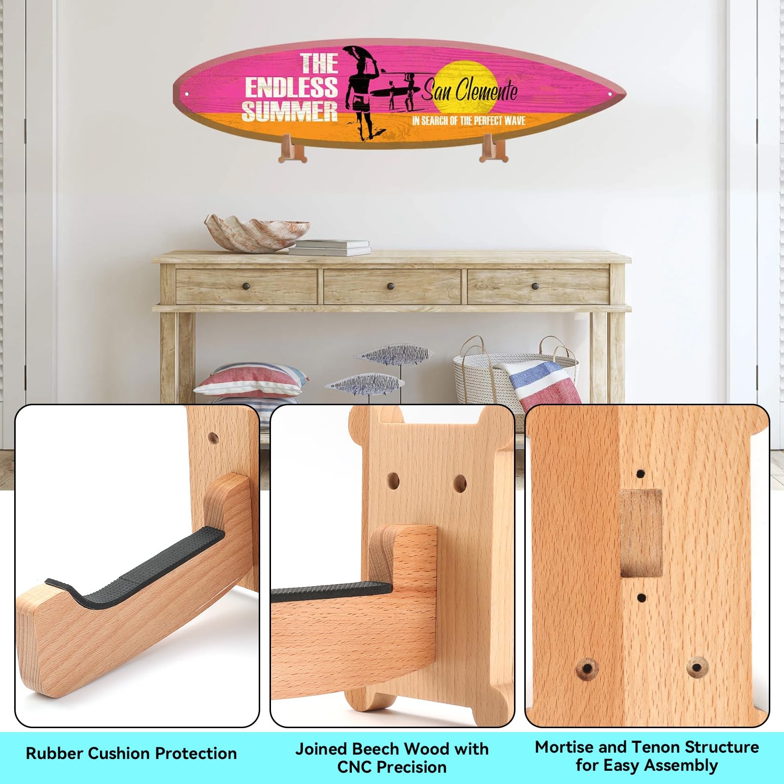 Surfboard Wall Mount Rack – Beech Wood Surf Board Wall Hangers with M6 Expans…