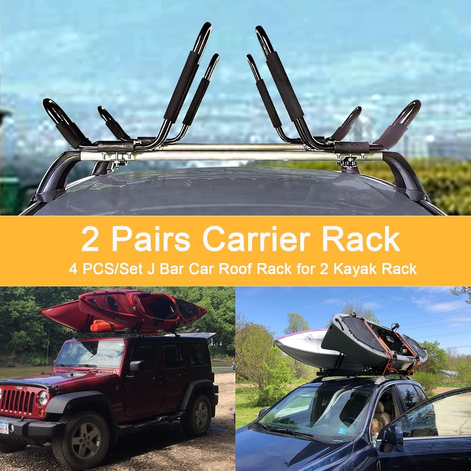 Kayak Roof Rack J-Bar Carrier Holder for Canoe SUV Truck Set of 4