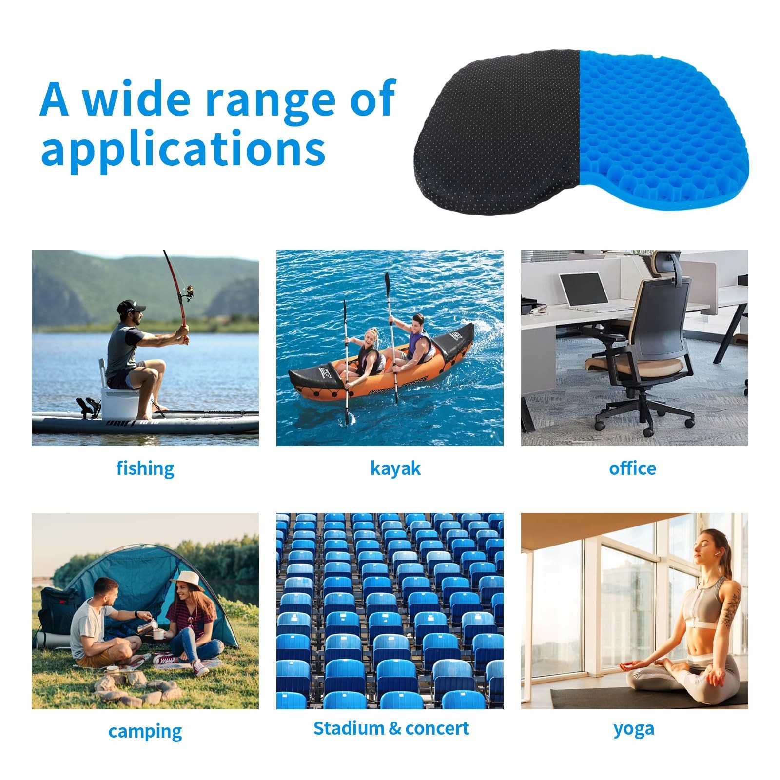 FANGULU Anti-Slip Kayak Seat Cushion Waterproof 15.4*12.2*1.5 inches, Blue