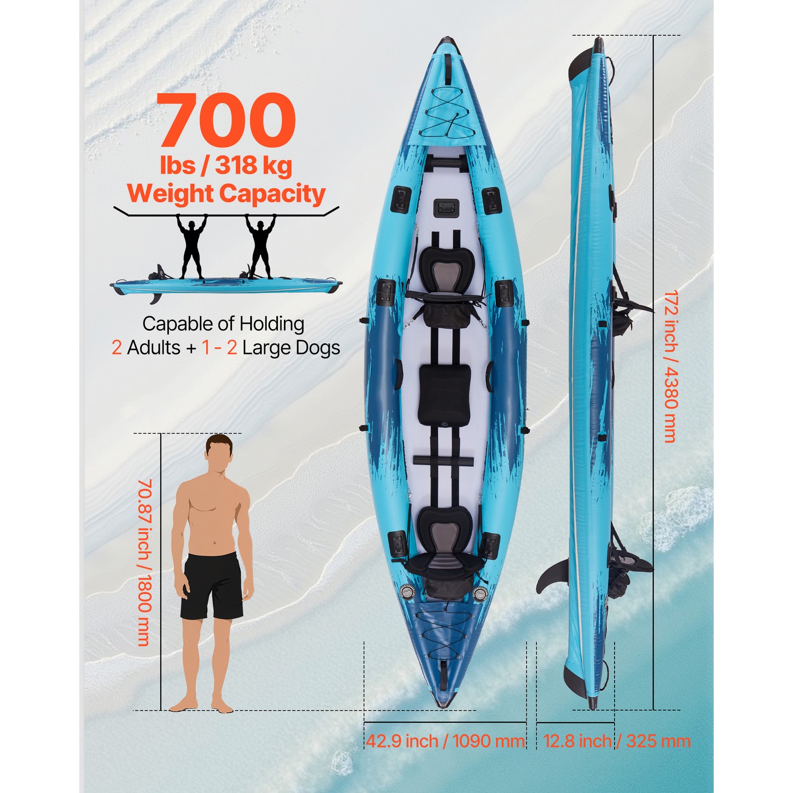 Inflatable Kayak 2-Person Inflatable Recreational Kayak 700LBS Capacity