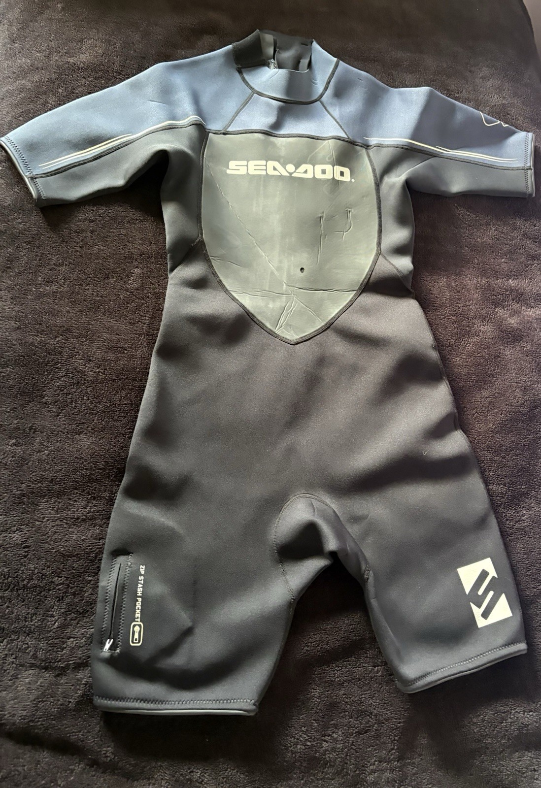 SEADOO BRP Wetsuit Stallion Shorty Spring S/S Neoprene Black Blue Gray Mens LRG