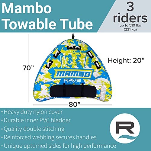 Boat Towable Tube – Inflatable Boating Tube for 1-3 Riders – Heavy-Duty Mambo