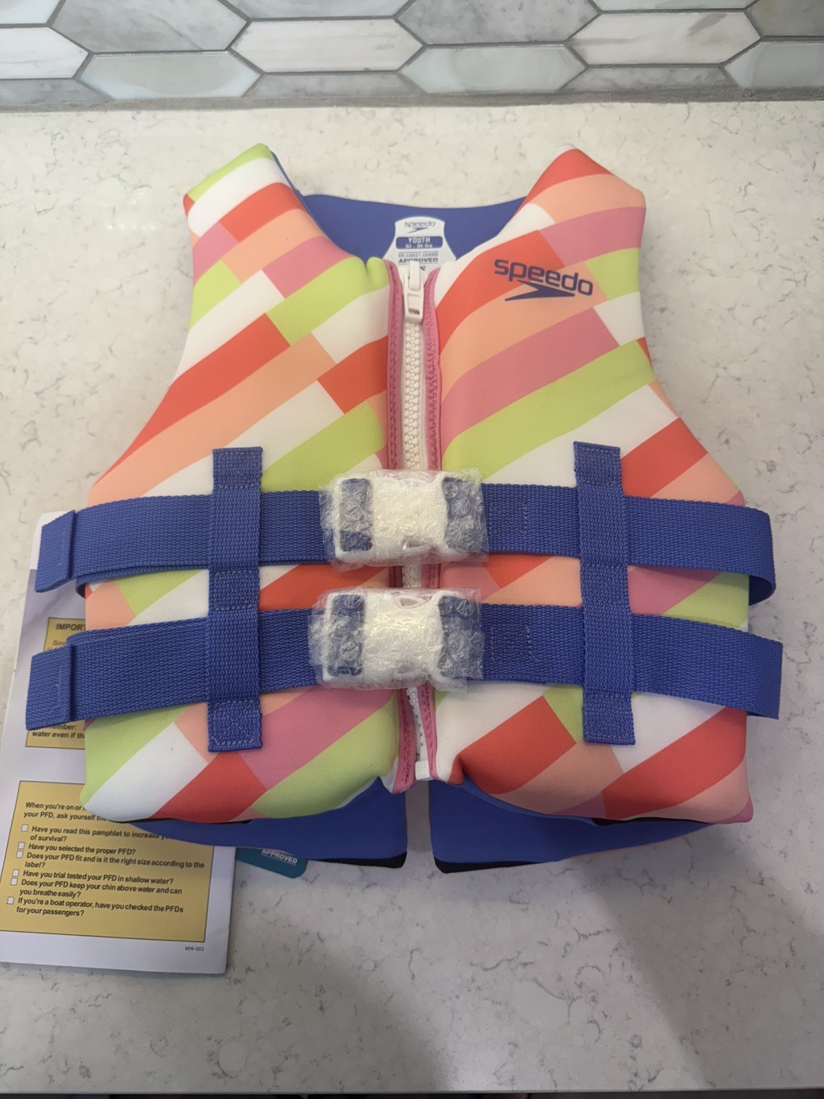 Speedo Youth Swimming Life Jacket Vest PFD USCG Approved 50-90 Pounds Pink