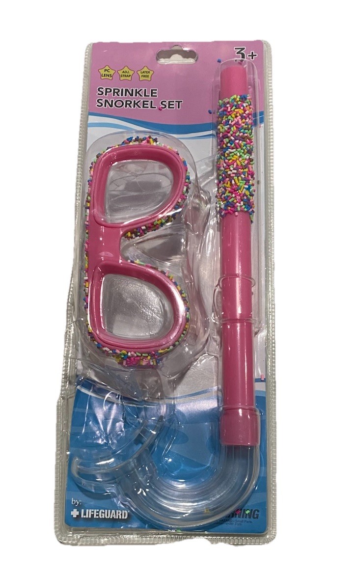 Kids Snorkel Set Pink W/Faux Sprinkles Girls Goggles Mouth Piece Swim Cute 3+