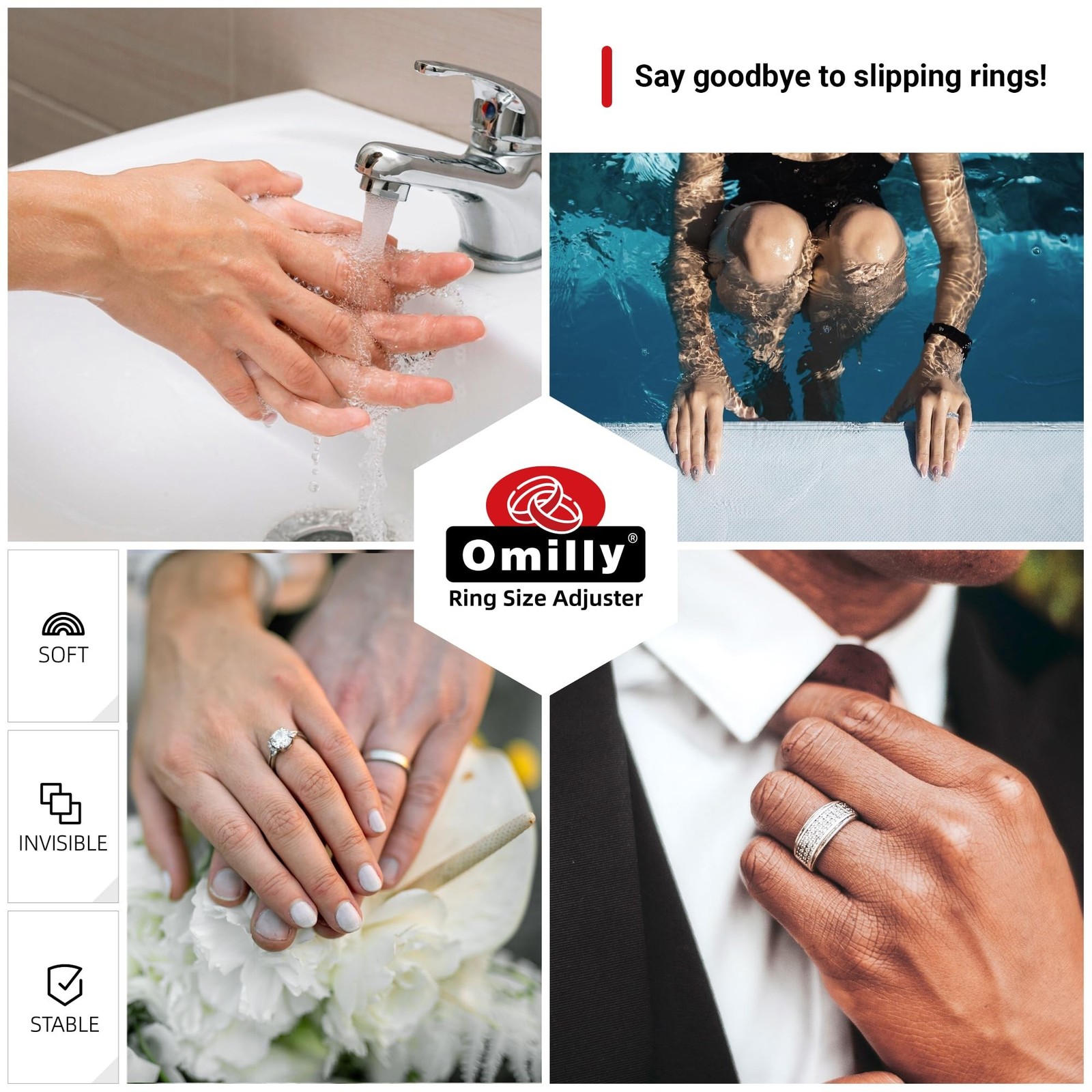 Omilly Ring Sizer Adjuster for Loose Rings – 62 Piece Set with 3 Styles (Ring…