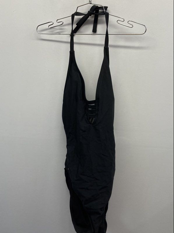 Charmo Women’s Black One Piece Deep V Neck Cutout Monokini UPF 50+ Sz L