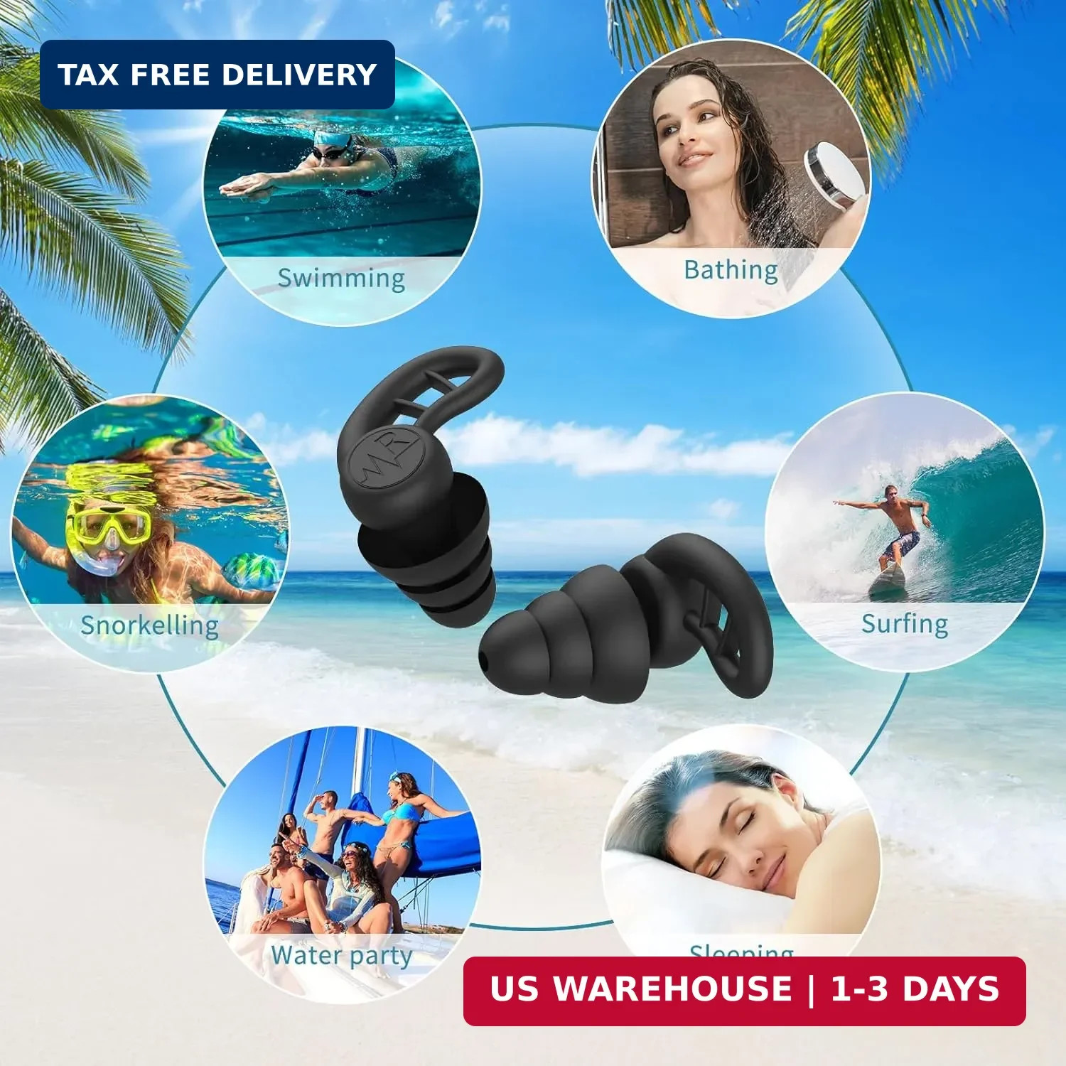 Swimming Ear Plugs for Adults, 4 Pairs Reusable Silicone Waterproof Colorful Swi