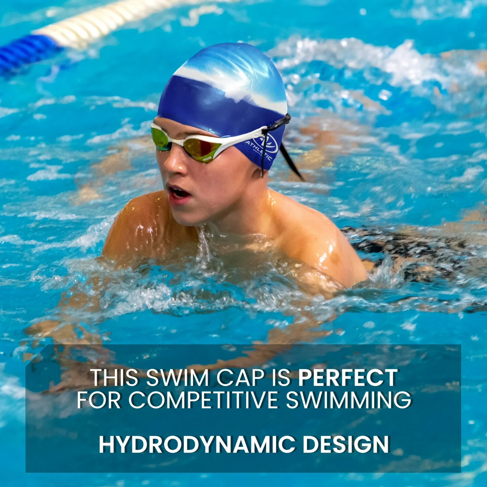 ATHLETIC WORKS Junior / Youth Swim Cap 100% Silicone Latex Free – Ice Blue