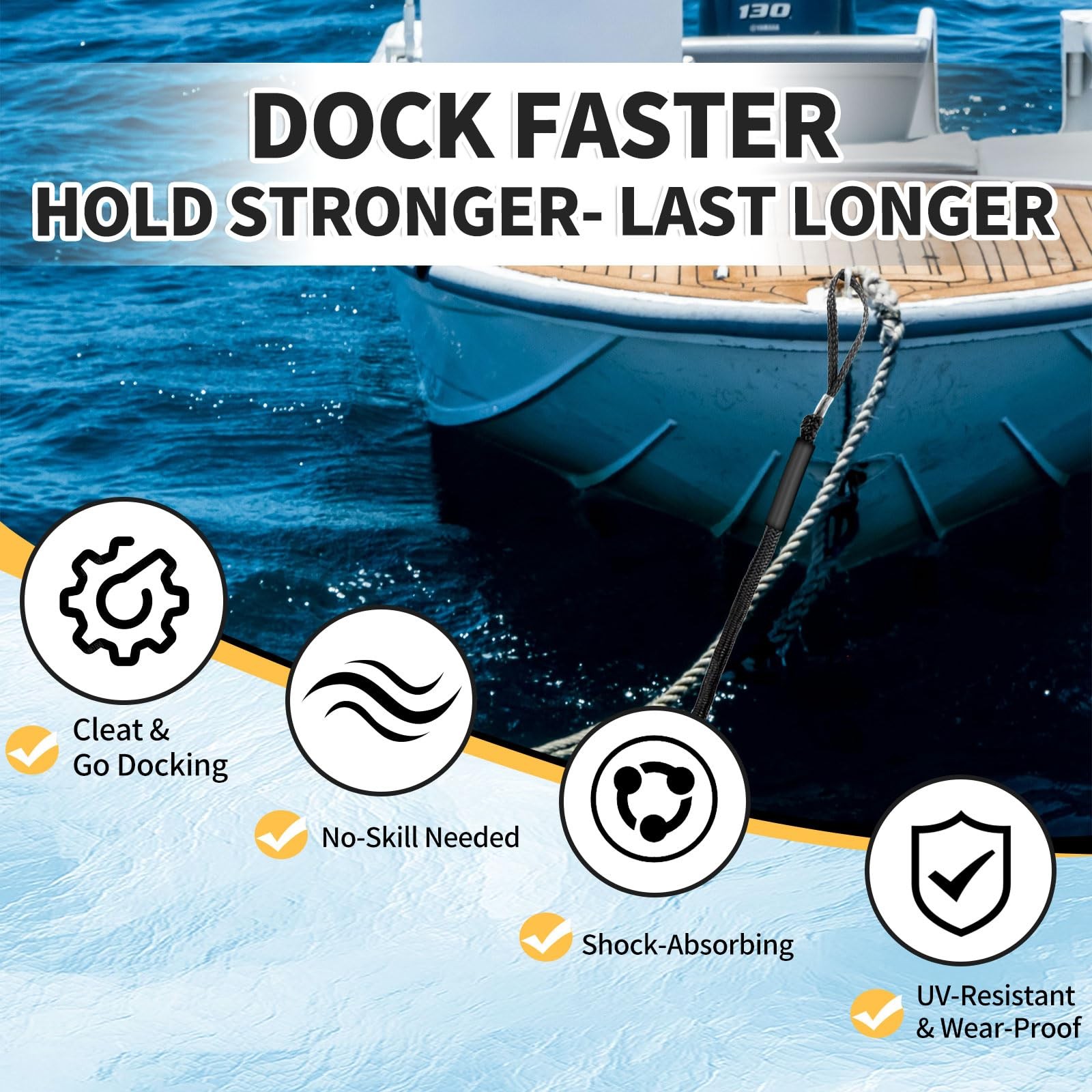 4FT Bungee Dock Lines for Boats with Loops – Shock Absorbent Black Blue