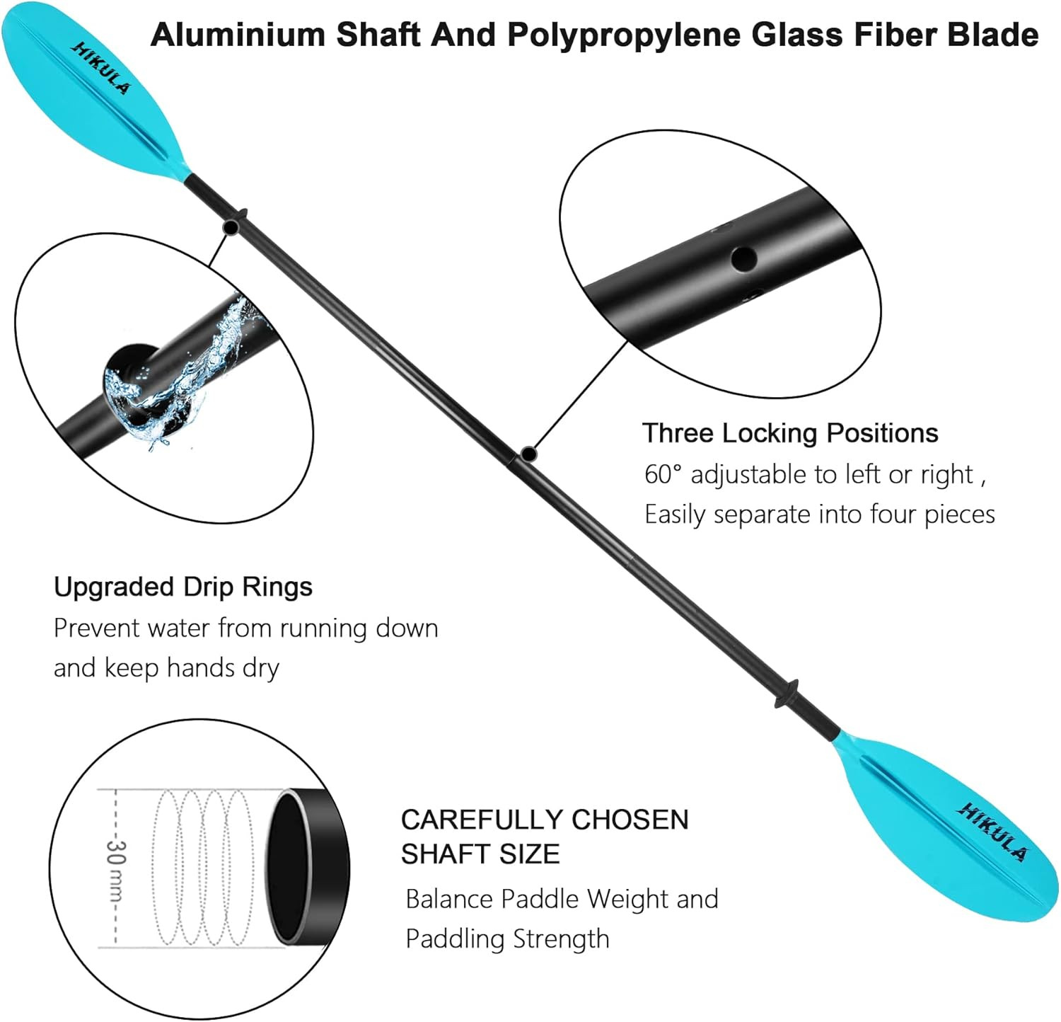 4-Piece Kayak Paddle Aluminum Shaft PP Blade 220-230cm Lightweight Floating