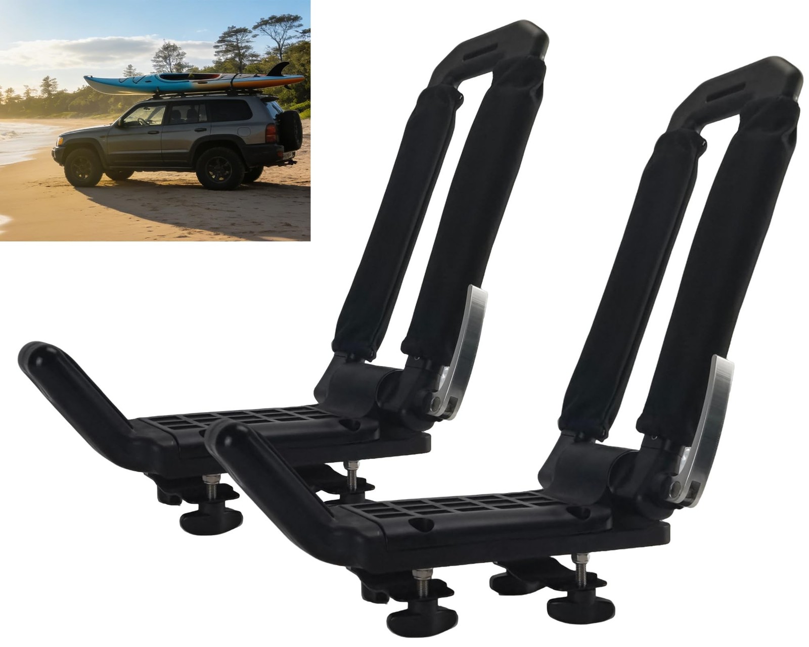 Folding Kayak Rack, Low Profile, SUV/Truck, Alum, Tool-Free Lock, 100lbs | Lo…
