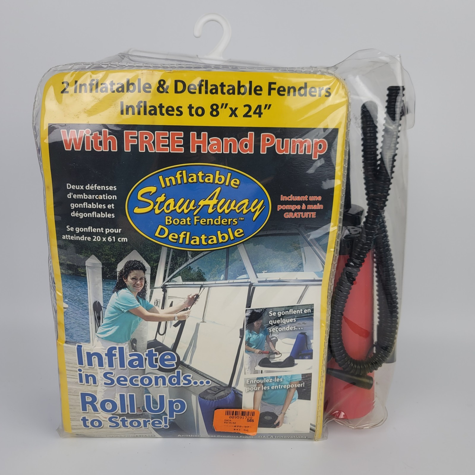 Stowaway Inflatable Deflatable Boat Fender Bumper w/ Pump [2 – 8”x 24″] NOS
