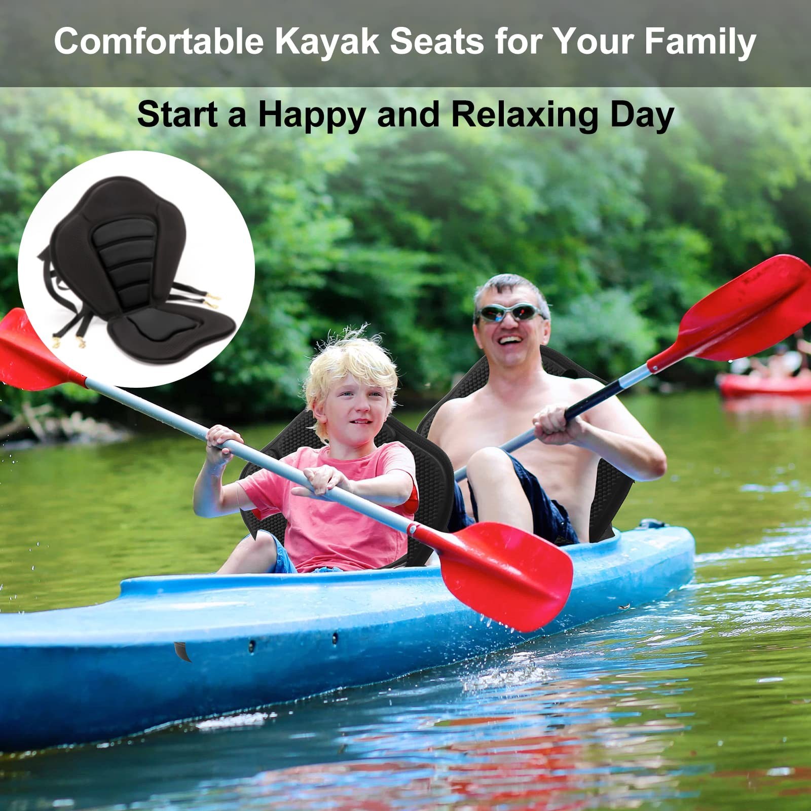 Padded Kayak Seat Cushion with Back Support – 1/2 Pack, Canoe & SUP Compatible