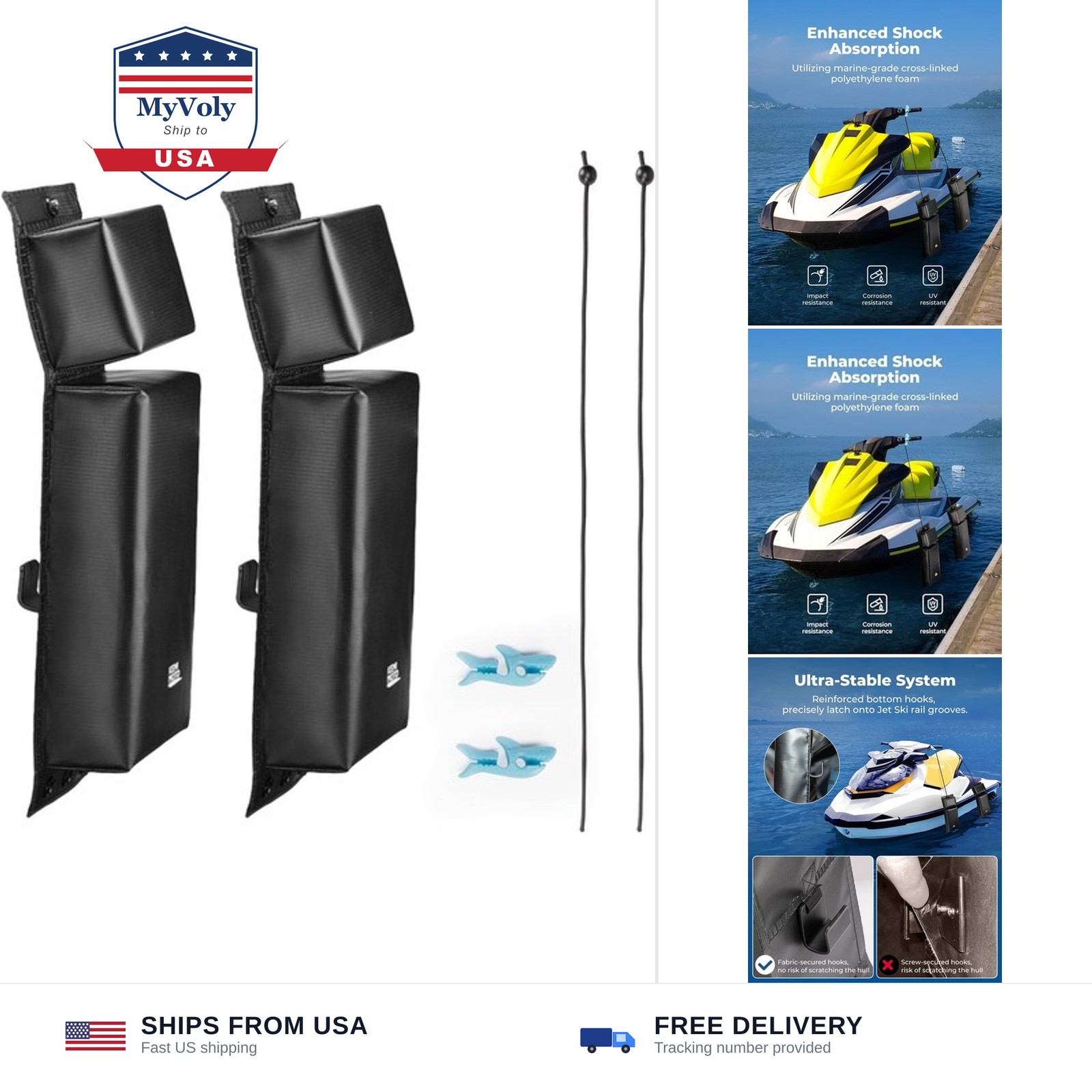 KEMIMOTO Jet Ski Fenders, PWC Bumpers with Boat Fender Clips & Fold-Fit Desig…