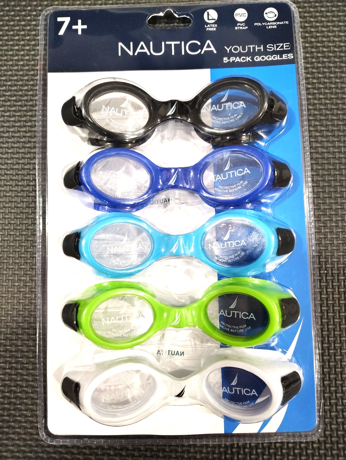 Nautica Youth Swim Goggles 5‑Pack – Ages 7+ – Polycarbonate Lens – Latex Free