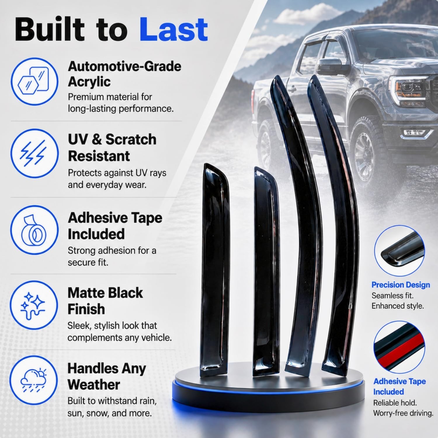 IG Window Visors Fit for 2015-2026 Ford F150 Regular Cab, Out-Channel Rain Gu…