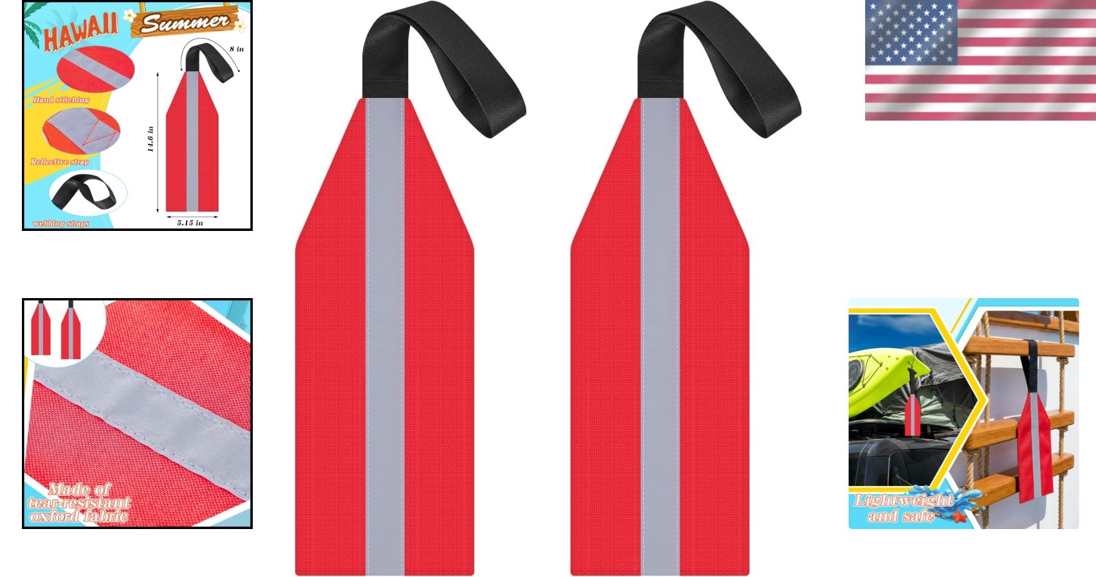 2-Piece Waterproof Kayak Safety Flag Set with Reflective Strip for Visibility