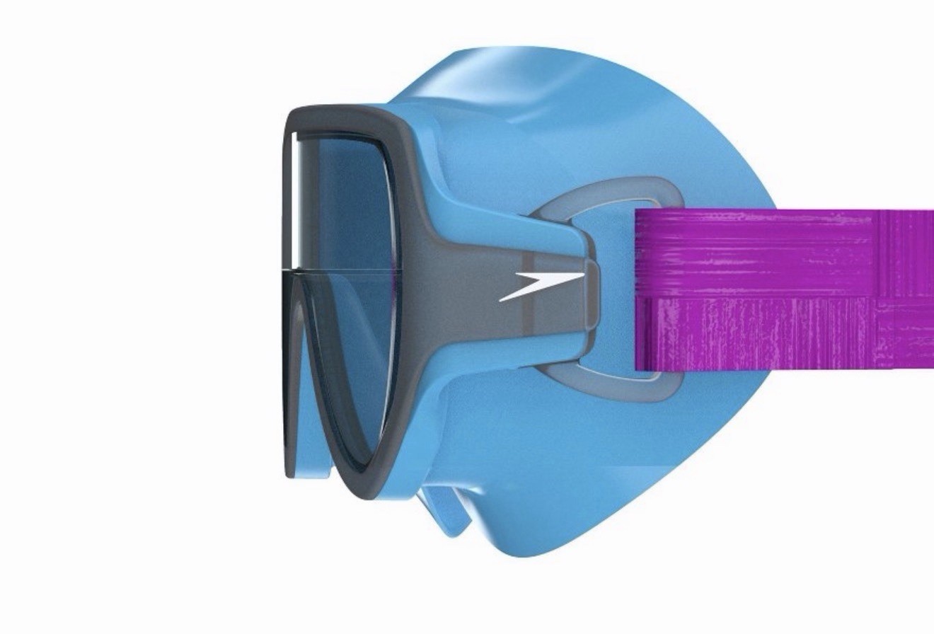 Speedo Kids’ Swim Mask with Fabric Strap – Blue/Purple Ages 3-6 Polycarbonate