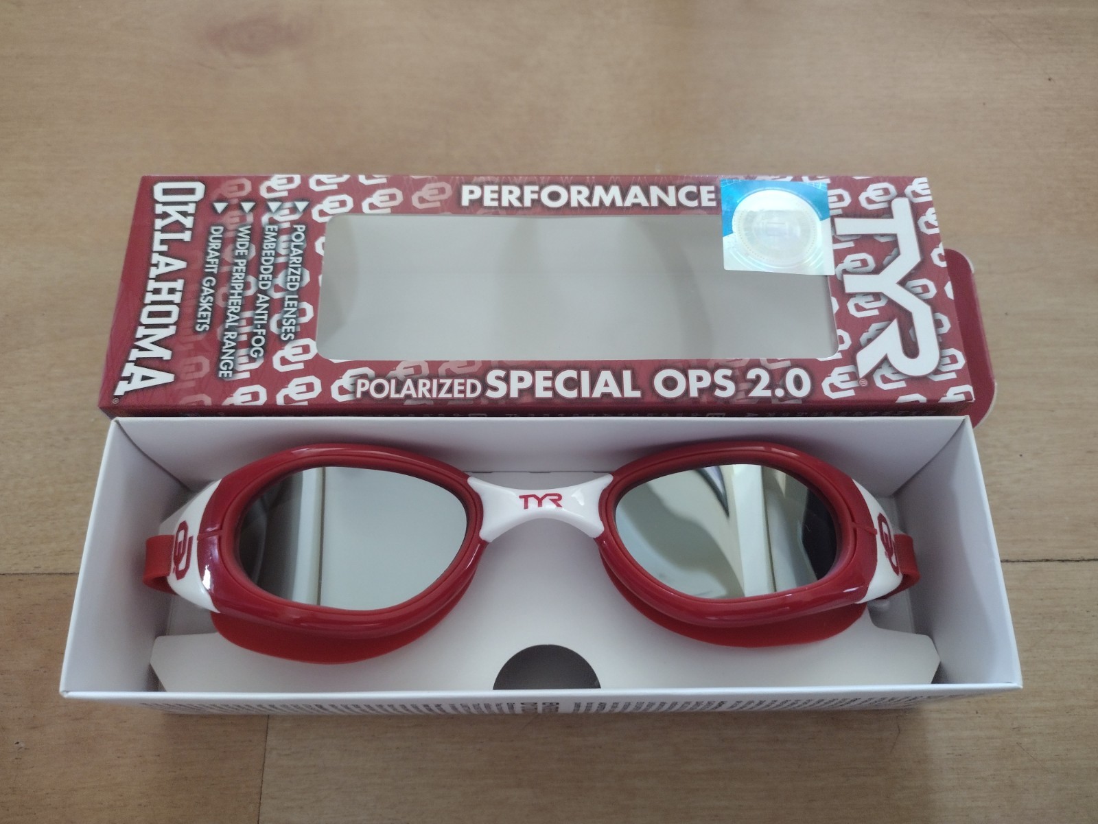 New TYR Special Ops 2.0 Polarized Swim Goggles Anti-Fog UV Pro Red White 1 Pair