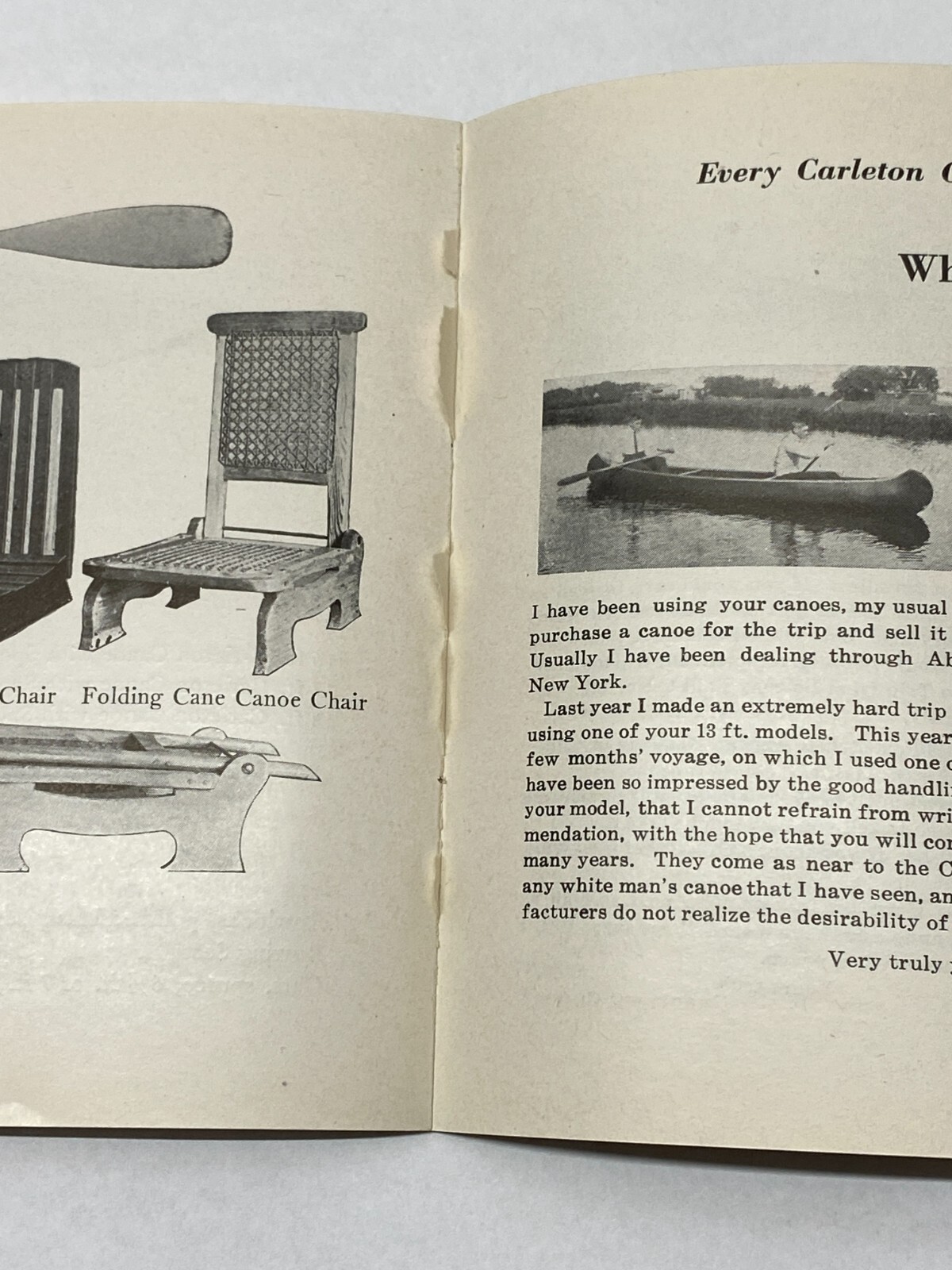1919 Carleton Canoe Catalog / Booklet Old Town MAINE ME Canvas Paddles Seats C