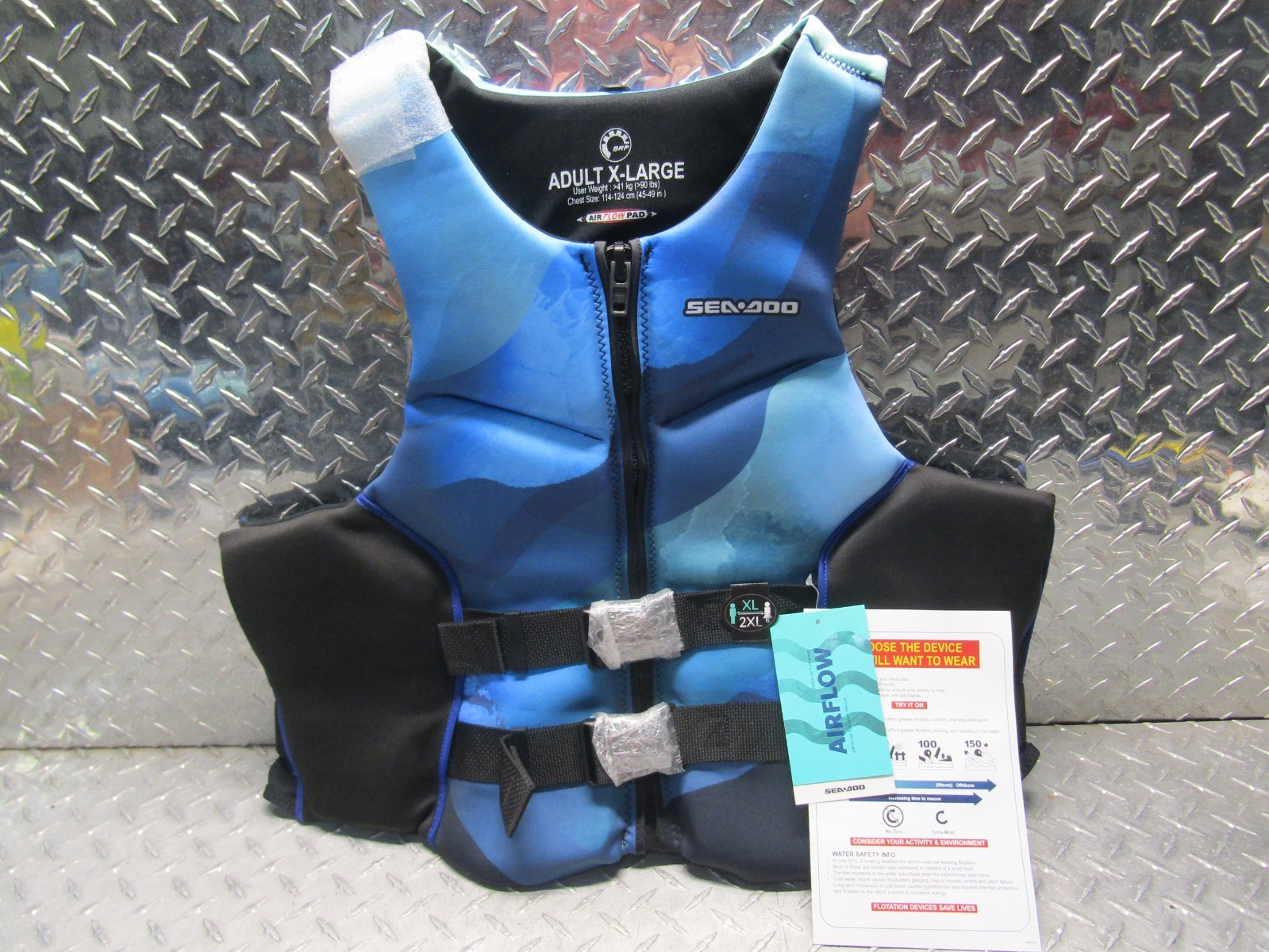 SEA-DOO AIRFLOW SUNSET PWC UNISEX MEN-XL / WOMEN-2XL LIFE JACKET PFD BLUE