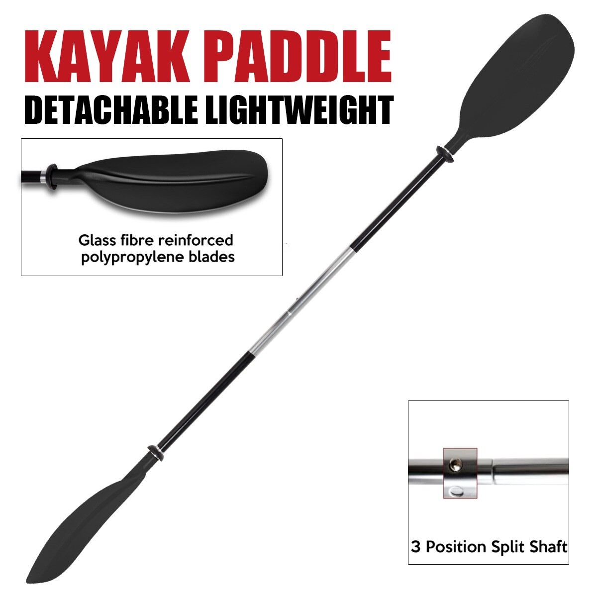 Oceansouth Aluminum Kayak Paddle Black Asymmetric Detachable Lightweight Canoe