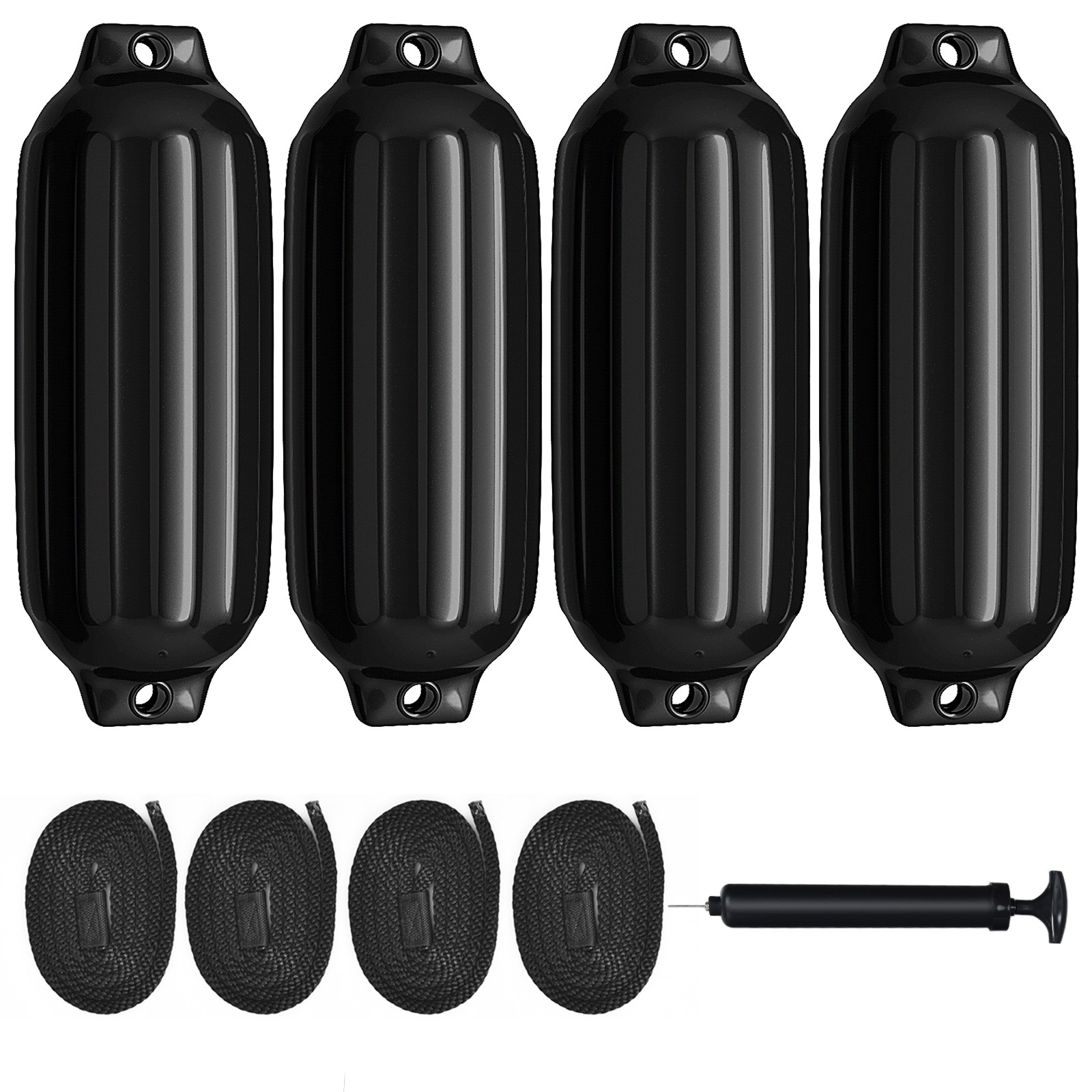 4 PCs 23″ Boat Fenders Hand Inflatable Marine Bumper Shield Protection Black