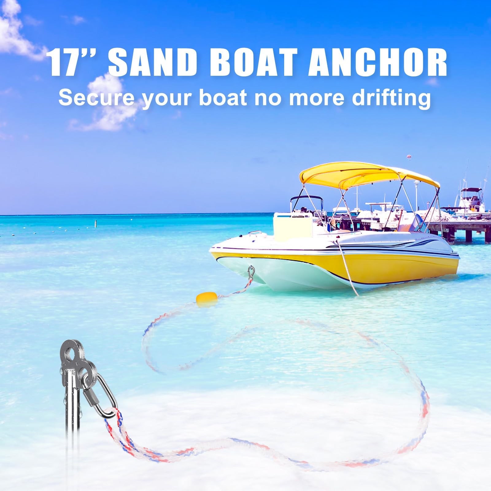 17” Sand Anchor for Boat with 32ft Rope, 304 Stainless Steel Boat Sand Ancho…