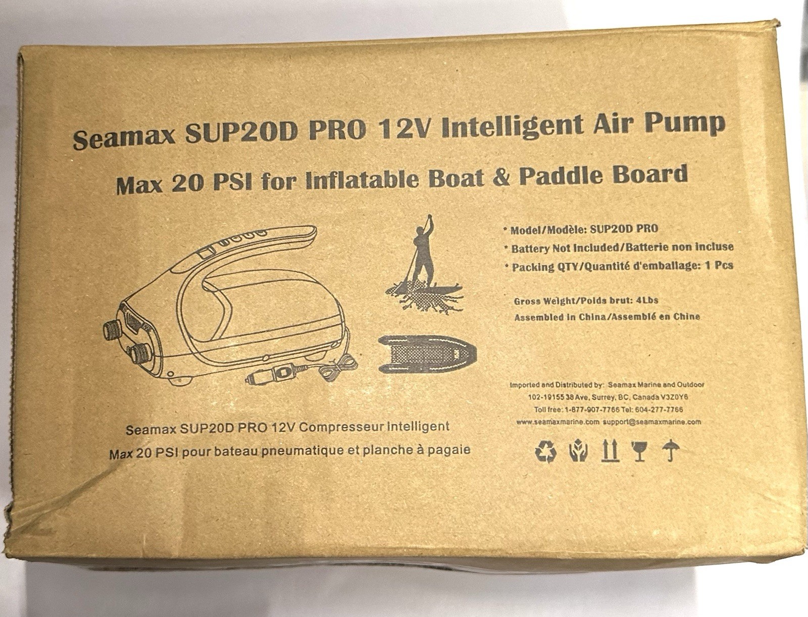 Seamax SUP20D PRO 12V Intelligent Air Pump Max 20PSI Boats &Paddle Boards