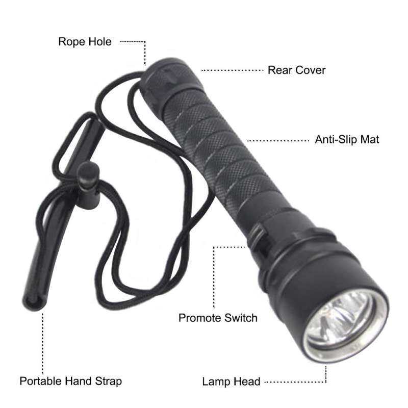 Scuba Diving Flashlight 3000 Lumens Unde Water 100 Meters Waterproof LED US