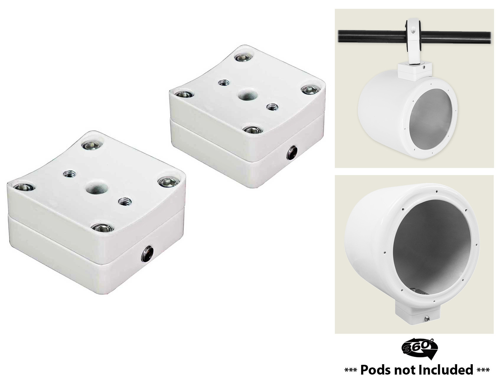 Pair MAC360W 360 Swivel Wakeboard Tower or Surface Mount Clamps 4 Rockville Pods