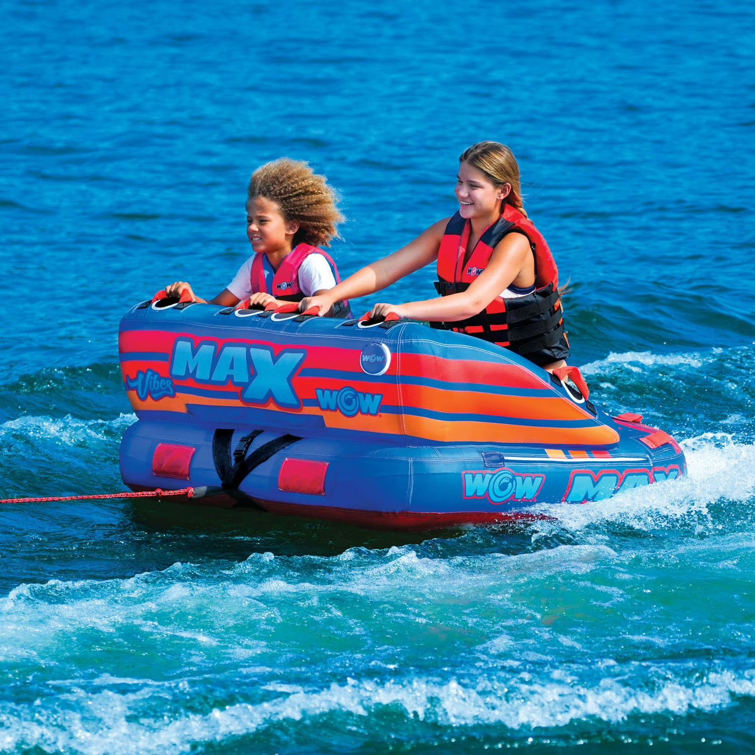 WOW Sports Max Vibes Towable 1-2 Person with Rope Tube Float for Boating