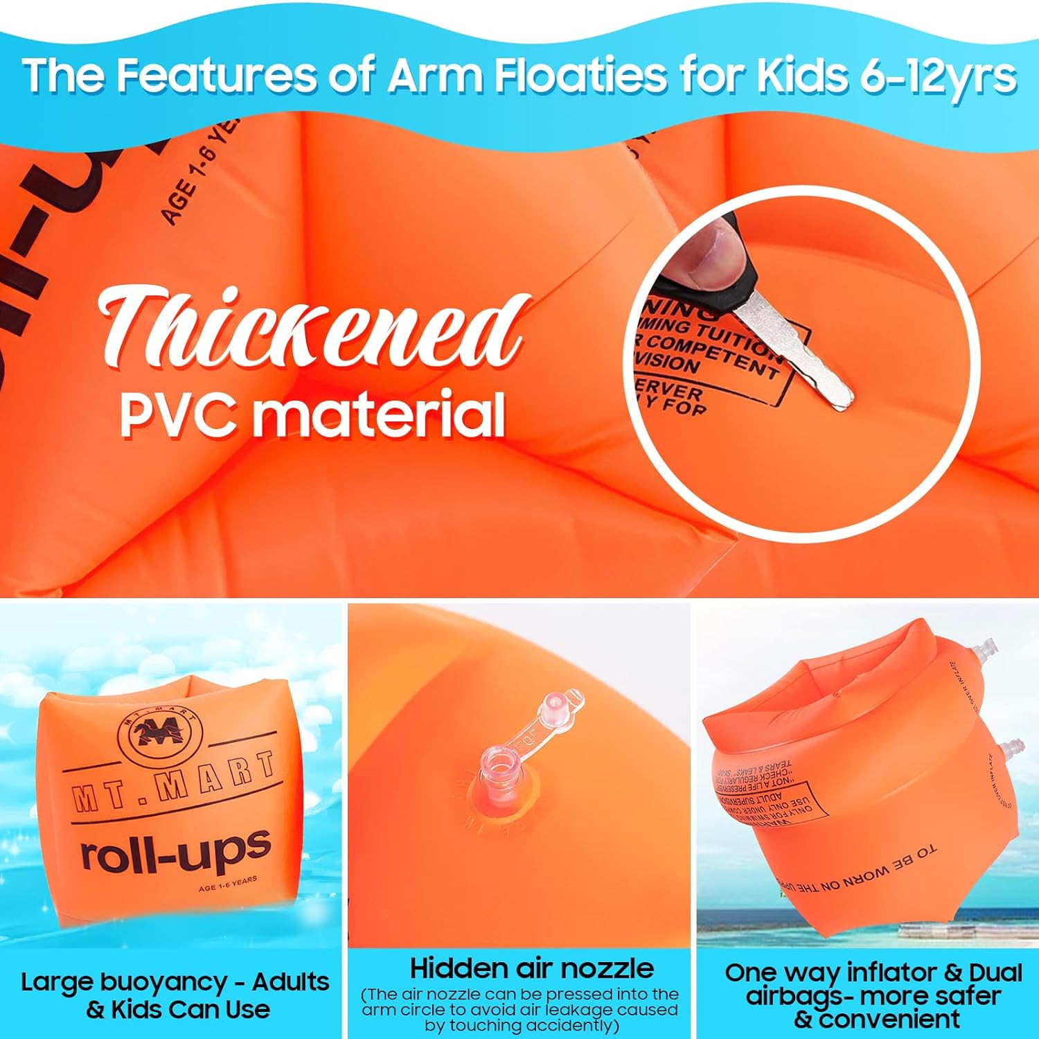Inflatable Arm Floaties – Water Wings Swim Arm Bands Floatation Floaties, PVC Po