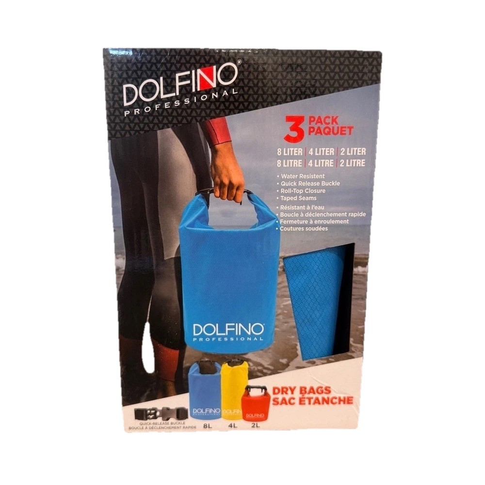 Dolfino Pro Nylon Waterproof Dry Bags 3 Piece Set Multicolor New In Box
